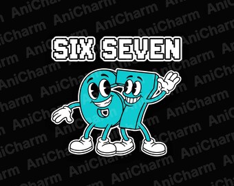 Six Seven Brainrot Retro Cartoon PNG, 67 Meme Sublimation Design, Digital Download File