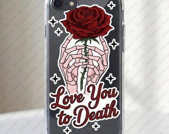 Love You To Death PNG, Skeleton Heart Hands Rose, Gothic Sublimation Clipart, Digital Design