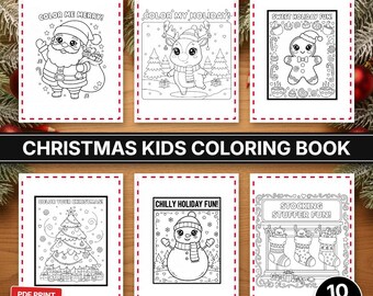 10 Christmas Coloring Pages PDF, Kids Holiday Activity Book, Toddler Winter Coloring Printable