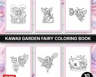 10 Garden Fairy Coloring Pages PDF, Mushroom Girl Activity Book, Floral Nature Printable Sheets