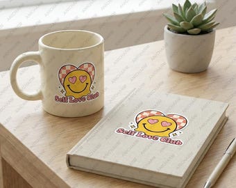 Self Love Club PNG, Retro Groovy Smiley Face, Mental Health Sublimation Design File