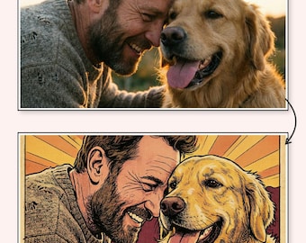 Custom Retro Comic Book Portrait, 1950s Style Pop Art Drawing, Personalized Digital Gift