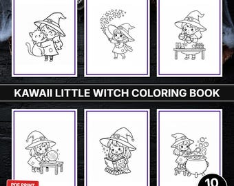 10 Witch Coloring Pages PDF, Anime Girl Activity Book, Magical Fantasy Printable Sheets