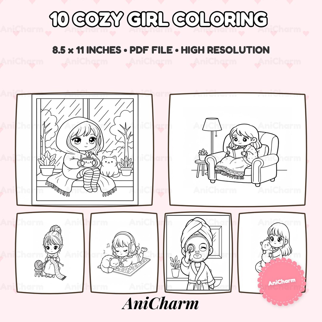 Coloring Pages for Girls PDF, 10 Rainy Day Self Care Activity Printable ...