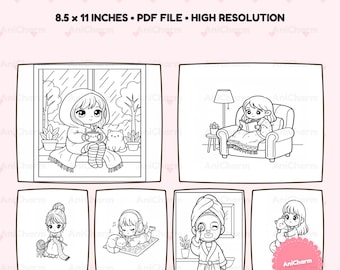 Coloring Pages for Girls PDF, 10 Rainy Day Self Care Activity Printable Book