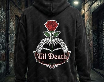 Til Death PNG, Skeleton Heart Hands Rose, Gothic Sublimation Design, Digital Download File