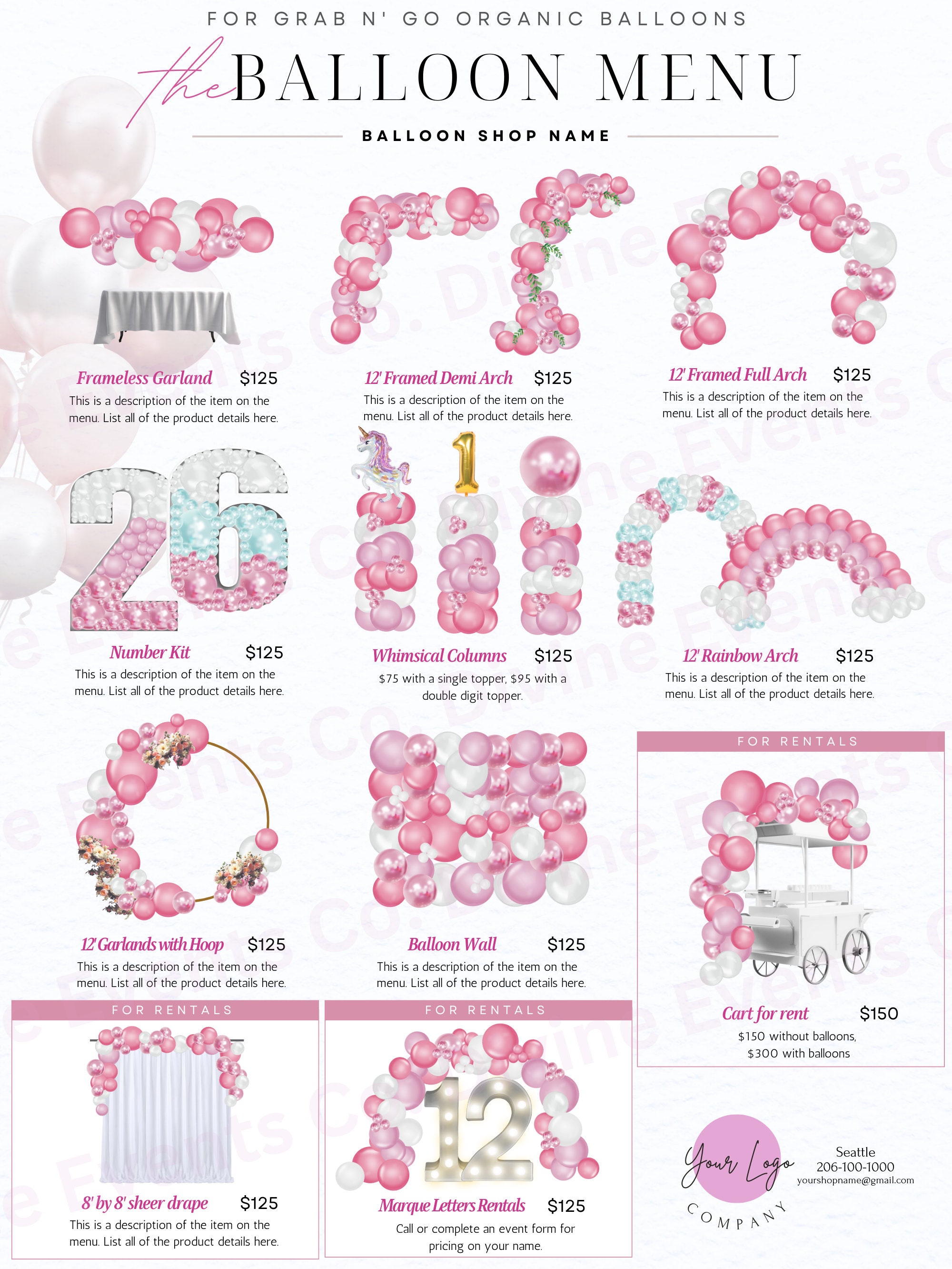 PINK & WHITE BALLOON Menu Template Balloon Art, Balloon Mockup, Event PINK & WHITE BALLOON Menu Template Balloon Art, Balloon Mockup, Event