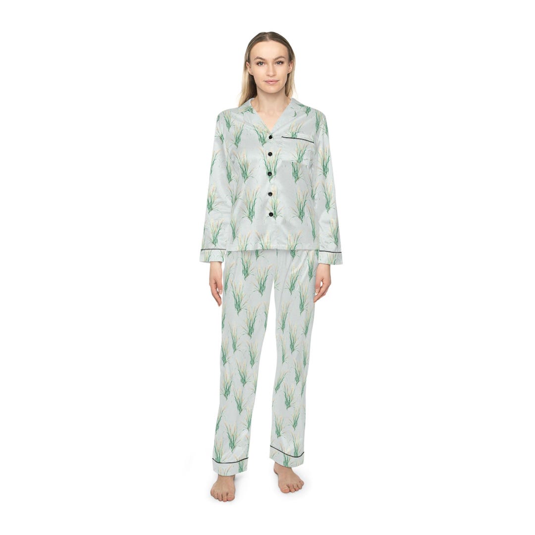 Korean Feather Grass Satin Pajamas: Luxurious Women's Sleepwear