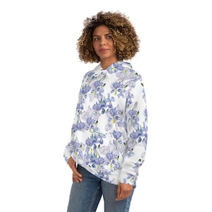 Sudadera con capucha Iris Trio White Fashion, sudadera clásica floral, estilo cottagecore de jardín, flores silvestres, regalo encantador para jardineros, jersey para mujer