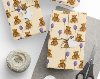 Teddy Bear & Balloons Wrapping Paper: Birthday Gift Wrap