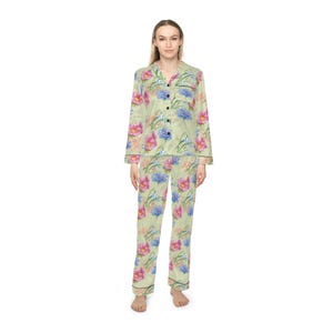 Victorian Garden Satin Pajamas, Luxurious Sleepwear for Women, Shower and Everyday Gift, Nature Lover PJs, Floral Print Pajama Set