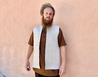 Natural Off-White Mens Waistcoat, Hand-spun, Handwoven 100% wool fabric Hand dyed natural lining fabric with inside pockets. eco friendly