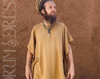 Handcrafted Raw Cotton Mens Caftan: Relaxed Fit Boho Top