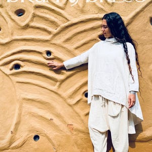 Mystic Bliss Tunic Hoodie.. Off White and Rose Colours ..  handmade Cotton Hoodie Tunic Cape