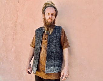 Grey Brown Mens Waistcoat, Hand-spun, Handwoven 100% wool fabric Hand dyed natural lining fabric with inside pockets. eco friendly