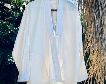 Handcrafted Cotton Kimono Over Shirt: Embroidered Boho Wedding Shirt