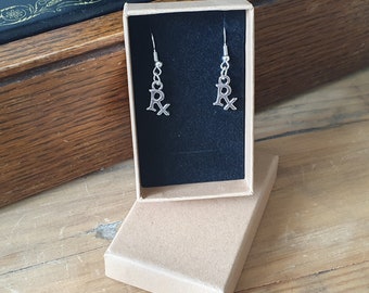Rx Symbol Earrings, Sterling Silver Hooks, Healthcare Gift