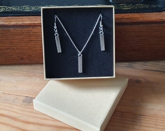 Ruler Earrings and Necklace Set 925 Sterling Silver Chain and Hooks Includes Free shipping Gift Box and Gift Card, Student Teacher Math Gift