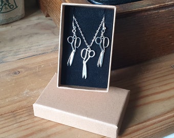 Silber Schere Halskette und Ohrring Set | Näherin Geschenk