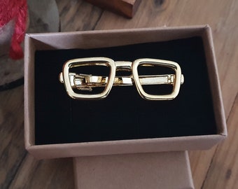 Gold Glasses Tie Clip | Includes Free Shipping Gift Box Gift Card | Optician Gift | Mini Spectacles | Mini Glasses | Tie accessory | Tie Pin