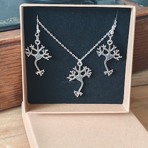 Neuron Cell set oorbellen en ketting, 925 sterlingzilveren ketting en oorbelhaakjes gratis verzending geschenkdoos en cadeaubon Wetenschapscadeau