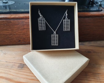 Abacus Earring and Jewellery Set 925 Sterling Silver Necklace and Earring Hooks. Includes Free Delivery ,Gift Box and Gift Card. Maths Gift