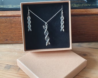 Set di gioielli DNA, collana e orecchini DNA, gioielli a doppia elica, regalo doppia elica, gioielli scientifici, gioielli in argento DNA, biologia