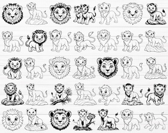 Baby Lion SVG, Lion Svg, Baby Lion Silhouette, Cute Baby Lion Clipart, Baby Safari Animal Svg, Lion Head Cut File, Lion Face Svg, Png, Dxf