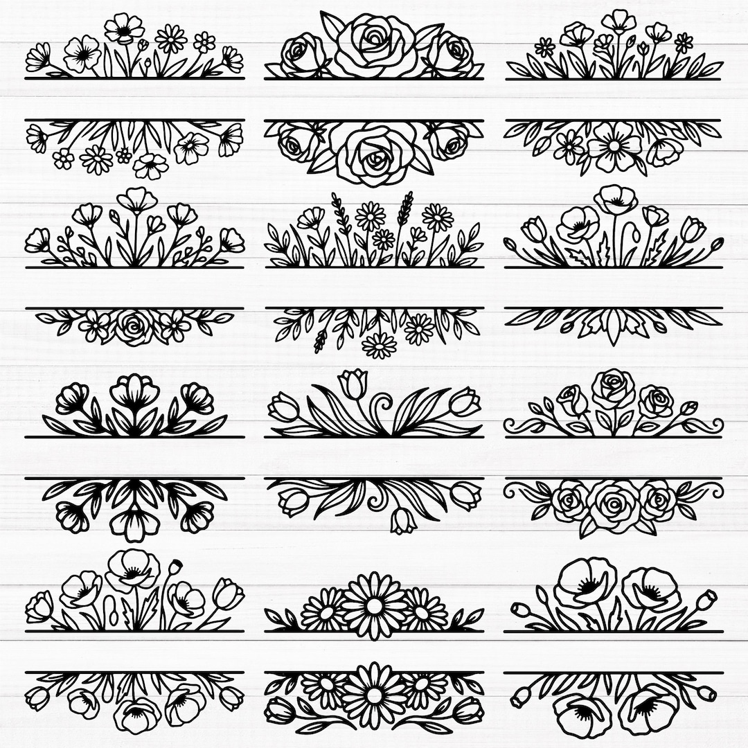 Monogram Divider Floral Divider SVG, Flower Svg, Wedding Text Divider Svg, Flower Border ...