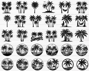 150 Palm Tree Svg Bundle, Palm Tree Silhouette, Palm Tree Clipart, Palm Png, Tropical Palm Svg, Palm Tree Decal, Palm Cut File
