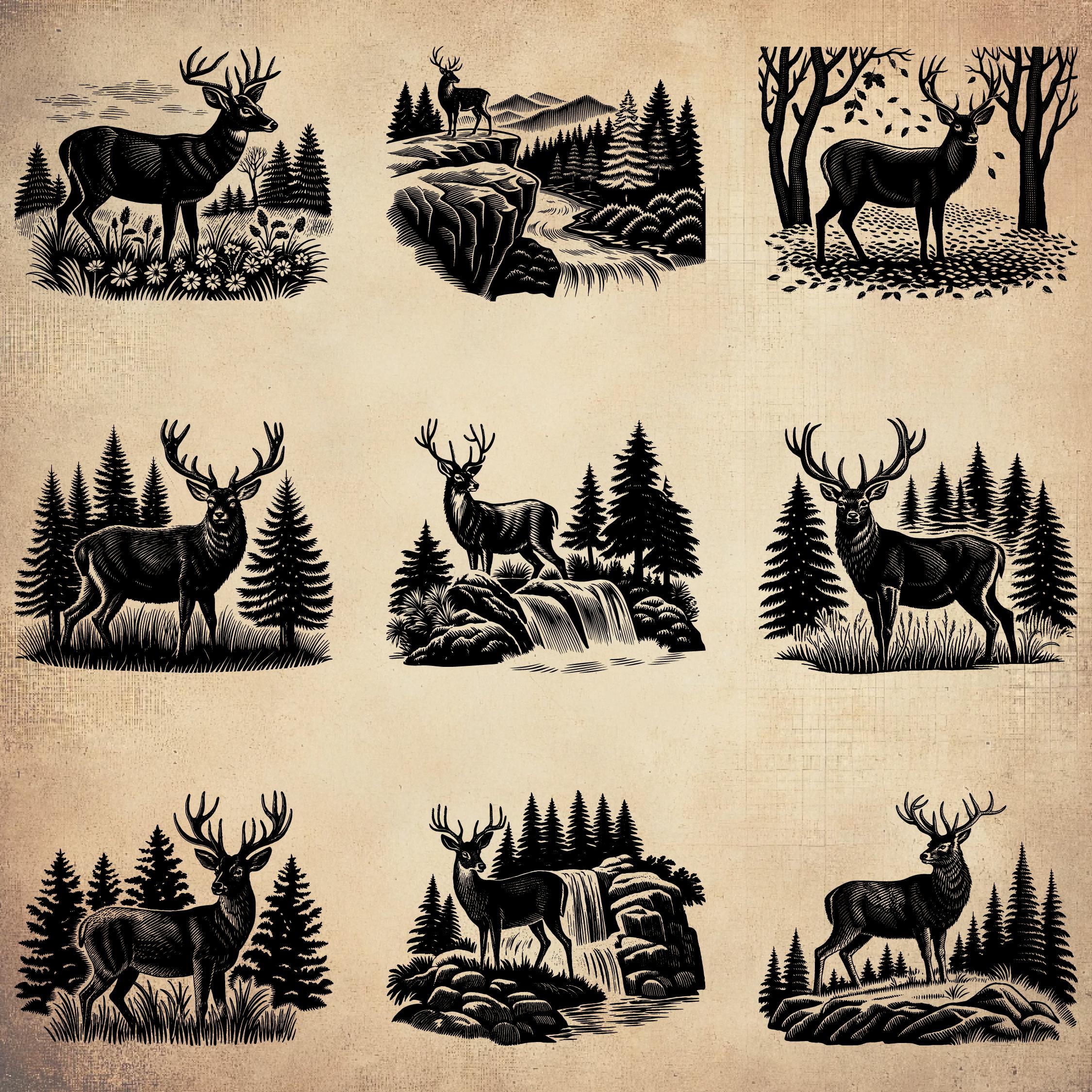 Deer in Forest SVG Bundle (30 SVG & PNG Files) Instant Download ...