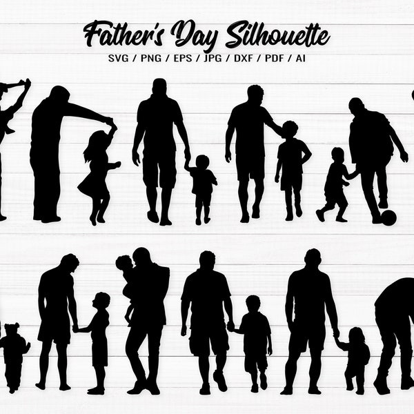 Dad Silhouette Svg, Father's Day Svg, Father and Child Clipart, Dad and Daughter Svg, Fathers Day SVG File For Cricut, Dad Svg Bundle