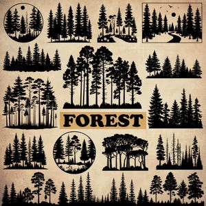 115 Mountain Forest SVG Bundle, Forest Tree Svg, Forest Svg, Tree Line svg png, Landscape Svg, Tree Silhouette, Instant Download