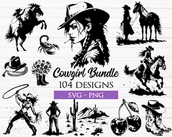 Cowgirl SVG Bundle, Retro Cowgirl Svg, Rodeo svg, Cowgirl Silhouette, Western Svg, Vintage Cowgirl Svg, Cowgirl Boots Svg, Cowgirl Png