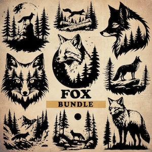 Renard SVG, renard dans la montagne, Silhouette de renard, renard des bois Svg, renard des bois Svg, Svg animaux de la forêt, animaux sauvages, renard gravure laser