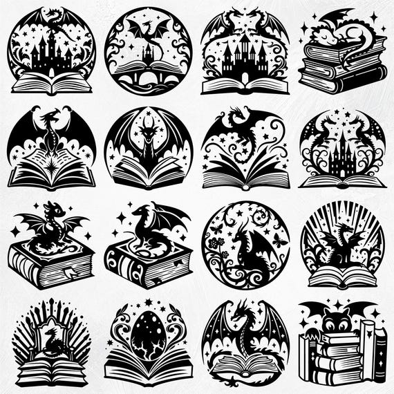 Book Dragon SVG Bundle (56 SVG & PNG Files) Instant Download, Commercial Use