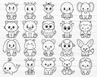 Cute Baby Animals SVG, Animals Svg, Cute Animal Svg, Woodland Animals Svg, Cute Animals Png, Monkey Lion Bear Panda Elephant Sloth Fox Bear