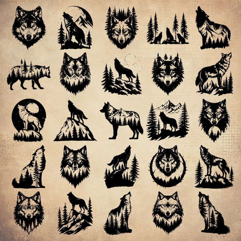 Wolf SVG Bundle (40 SVG & PNG Files) Instant Download, Commercial Use ...