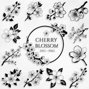 Cherry Blossom SVG Bundle (64 SVG & PNG Files) Instant Download, Commercial Use