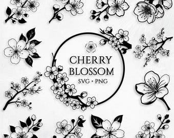 Kirschblüte SVG, Sakura Blume SVG, Sakura Blüte SVG, Kirschblüte Line Art, Sakura Clipart, Blumendesign, Kirschblüte Png