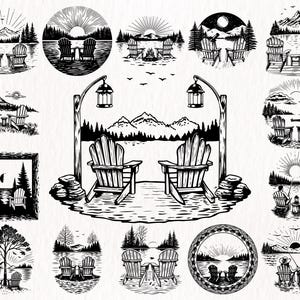 Lake Scene With Adirondack Chairs SVG Bundle, Lake View Svg, Beach ...