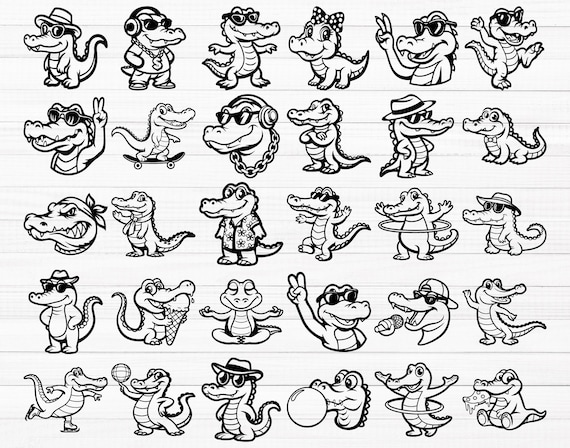 Cute Crocodile SVG Bundle (30 SVG & PNG Files) Instant Download, Commercial Use