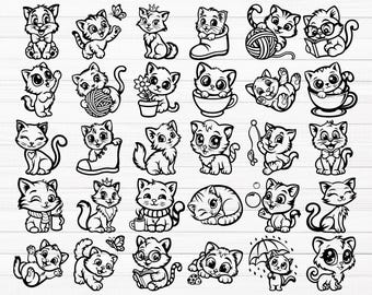 Cute Cat Svg, Cartoon Cat SVG, Funny Cat Svg, Cat Clipart, Kitten Svg, Crazy Cat Silhouette, Animal Svg, Kitty Svg, Cute Cat Png