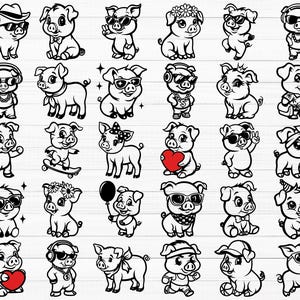 Cute Pig SVG, Baby Pig Svg, Funny Pig Svg, Floral Pig Svg, Cute Pig Clipart, Farm Animal Svg, Cute Pig Outline, Cute Pig Png, Baby Pig Png