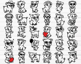 Cute Pig SVG, Baby Pig Svg, Funny Pig Svg, Floral Pig Svg, Cute Pig Clipart, Farm Animal Svg, Cute Pig Outline, Cute Pig Png, Baby Pig Png