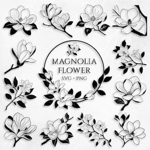 Magnolia SVG, Magnolia Flower Svg, Magnolia Line Art Clipart, Magnolia Wreath Svg, Floral Clipart, Magnolia Monogram Svg, Botanical Flower