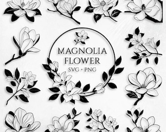 Magnolie SVG, Magnolie Blume SVG, Magnolie Linie Kunst Clipart, Magnolie Kranz SVG, Blumen Clipart, Magnolie Monogramm SVG, Botanische Blume