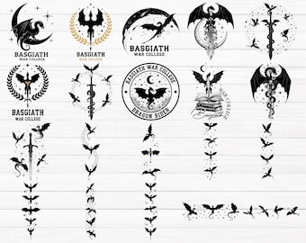 Vierde vleugel SVG-bundel, Basgiath War College, Dragon Rider (40 SVG- en png-bestanden) direct downloaden, commercieel gebruik