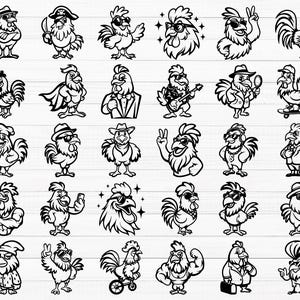 かわいい雄鶏 SVG、クールな雄鶏 SVG、雄鶏 SVG、面白い動物 SVG、雄鶏のクリップアート、面白い雄鶏 SVG、農場の動物 SVG、雄鶏 PNG