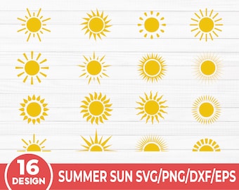 Sun SVG Bundle, Sunshine Svg, Boho Sun Svg, Sunset Silhouette, Sun Vector, Sun Clipart For Stickers, Sun SVG Files For Cricut